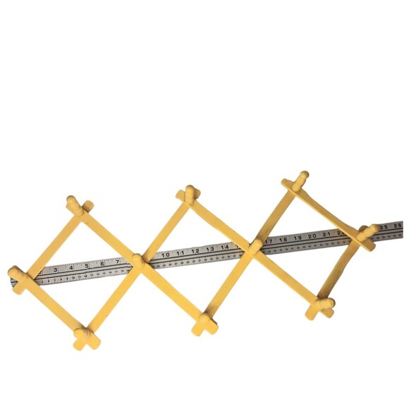 VTG Yellow Wooden Expandable Wall Rack 10 Peg 24" x 10"  Cottagecore Farmhouse - Picture 3 of 14
